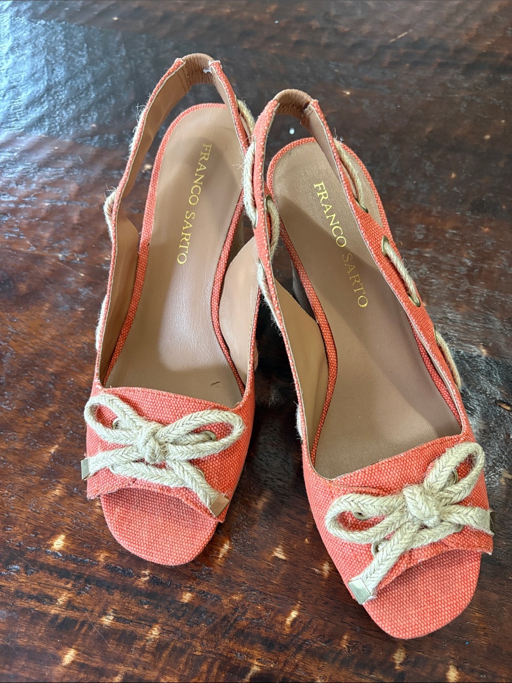 Franco Sarto Coral-Orange Slingback Wedge Sandals